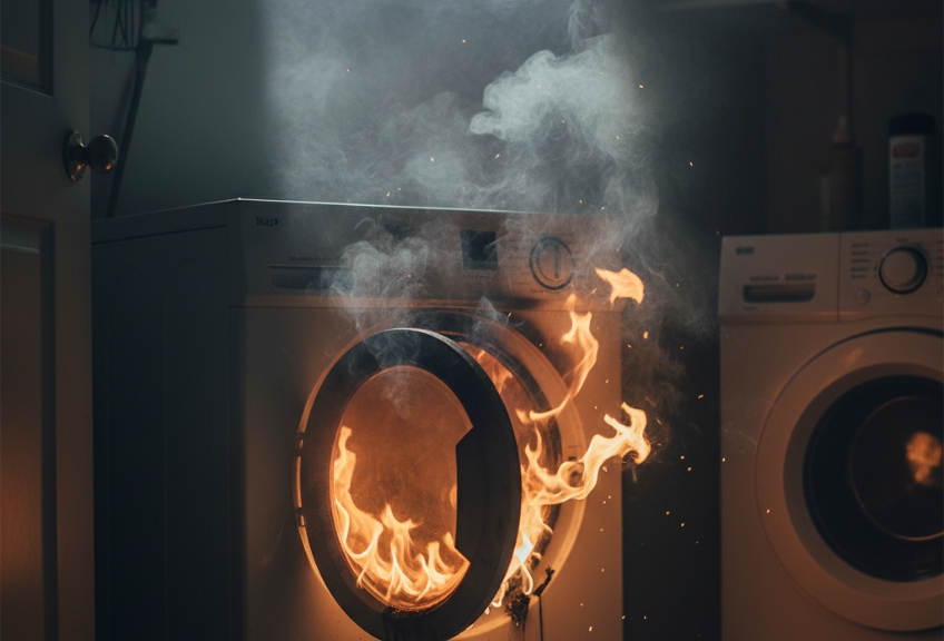 Wasdroger in de vlammen geholpen door Secuur Schade Expert.